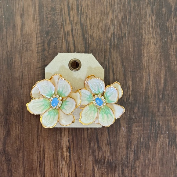 Anthropologie Floral Earrings with Green and Blue Details - Picture 3 of 8